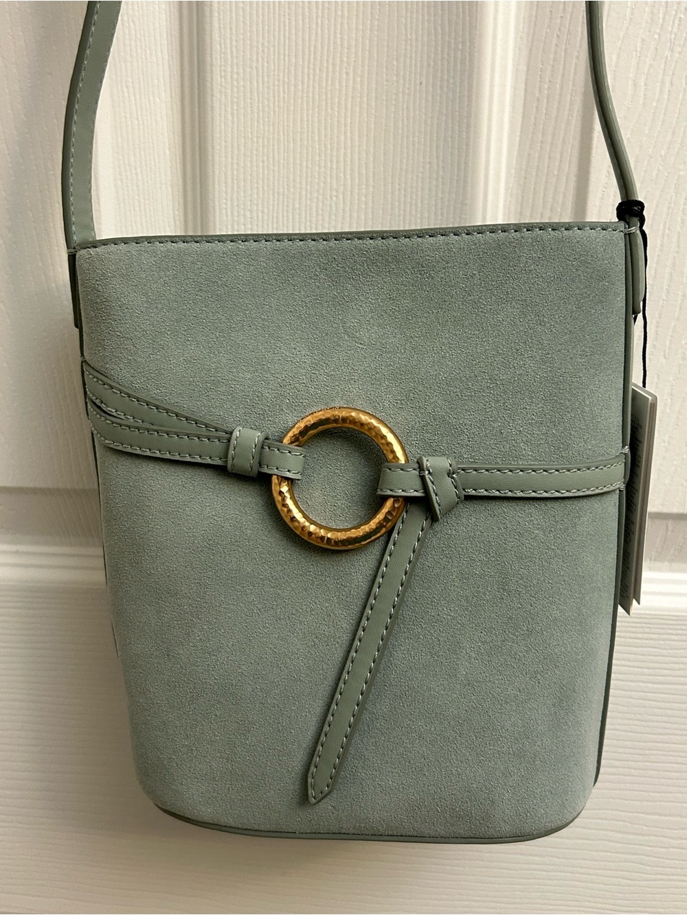 Sam Edelman Sage Green Suede Crossbody with Gold Ring